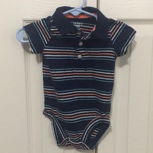 Blue n coral striped collared short sleeve onesie